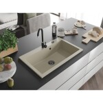 MEXEN/S - Elix granitový dřez 1-miska 800 x 500 mm, béžový, sifon černá 6527801005-69-B