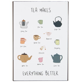 Ib Laursen Plechová cedule Tea makes everything Better, bílá barva, kov