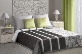 DumDekorace Oboustranný přehoz na postel v bílé a ocelové barvě s ornamenty a pruhy černé barvy