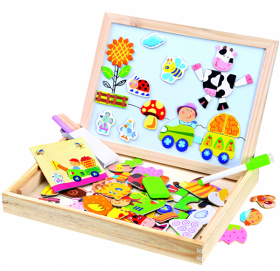 Magnetická tabulka s puzzlemi/ černá tabulka pro psaní křídami, 102 dílků