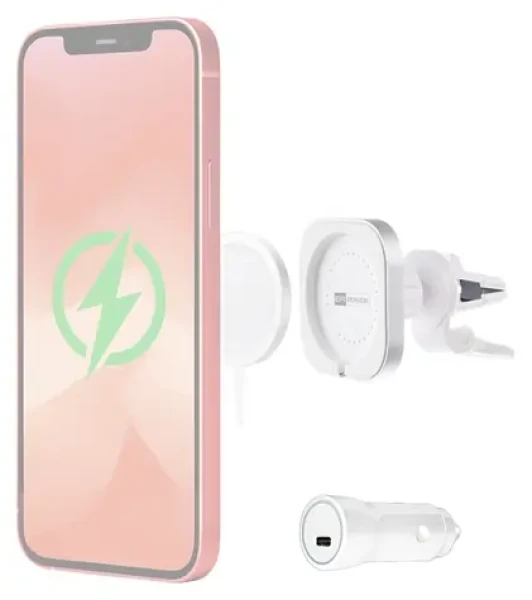 ER Power Car Vent Mount bílá / Držák do auta pro MagSafe / Autonabíječka 20W / Do ventilace (ERPWCMCH-WH)