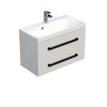 Koupelnová skříňka s černou úchytkou a umyvadlem SAT Cube Way 80x53x40 cm bílá lesk lesk/mat CUBE2C80ZBL CUBE2C80ZBL