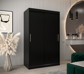 Šatní skříň Abi T0 s posuvnými dveřmi Barva korpusu: Černá, Rozměry: 120 cm, Dveře: Černá