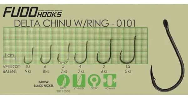 FUDO HOOKS Háček DeltaChinuRing v.2 / Rybářský háček / Balení 6 ks