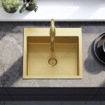 REA - Ocelový dřez Leo 50 BRUSH GOLD s kuchyňskou baterií KPL-96004