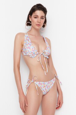 Trendyol křupavé bikini kalhotky s květinovým vzorem a detaily na zavazování