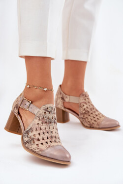 Dámské kožené perforované boty Maciejka 04962-43 béžovo-zlaté 41