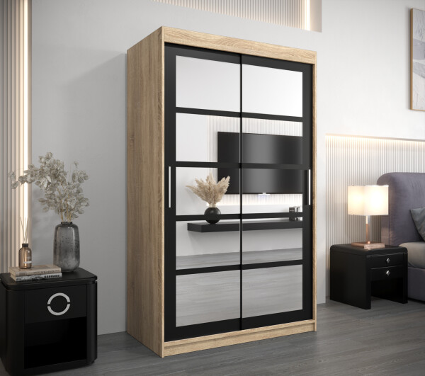 Šatní skříň Abi Ro2 Barva korpusu: Dub Sonoma, Rozměry: 120 cm, Dveře: Černá