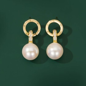 Náušnice s perlou a zirkony Céleste - stříbrné zapínání, Zlatá Bílá