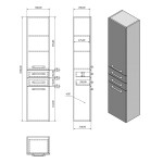 AQUALINE - VEGA skříňka vysoká s košem, 40x184x31cm, dub platin VG980