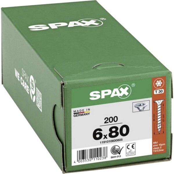 SPAX 1191010600805 R 88091 Senkkopf/T-STAR šroub do dřeva 6 mm 80 mm T-STAR plus ocel WIROX 200 ks