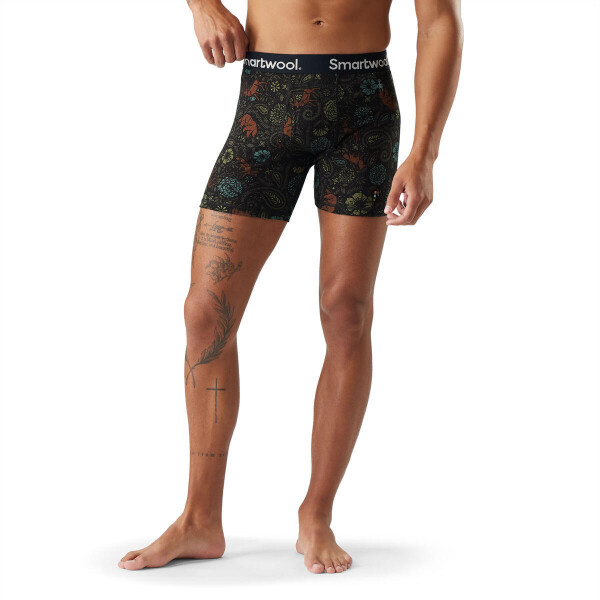 Pánské merino boxerky SMARTWOOL Men's Merino Print Boxer Brief Boxed, Black Paisley velikost: XL