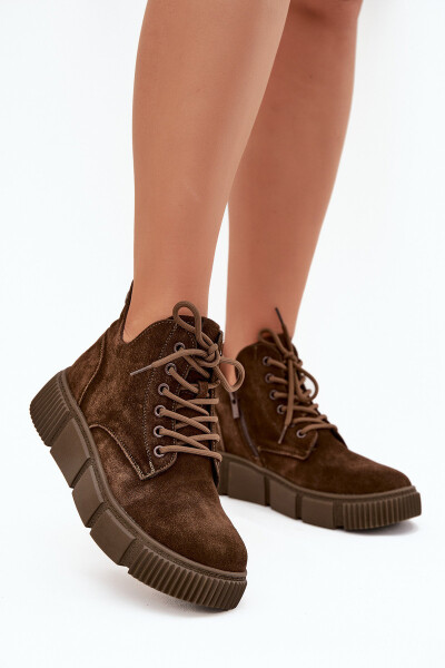 Semišové Nízké Dámské Kotníky Na Platformě Big Star SS274595 Hnědé 36
