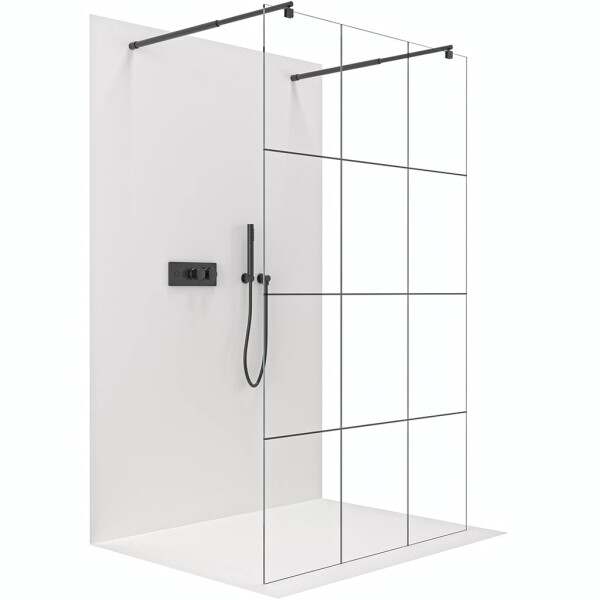 CERANO Sprchová zástěna Walk-in Onyx Duo L/P - 8 mm - kulatá vzpěra - černá matná, industriální sklo - 160x200 cm