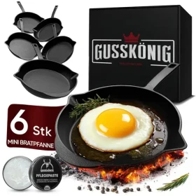 GUSSKÖNIG Sada litinových pánviček 6× 13,7 cm / Sada litinových pánviček / vypálené / do trouby i na gril (GK-53)