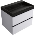 CERANO - Koupelnová skříňka Velora - bílá matná, úchytka černá + umyvadlo z lit. mramoru Vita - černá matná - 70x63x46,5 CER-8050BD83984