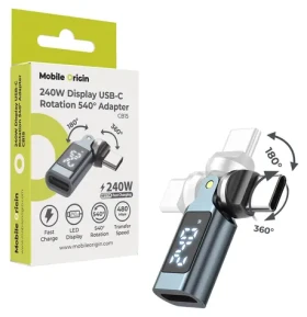 Mobile Origin CB15 / Otočný adaptér s displejem / USB-C / 240W / rotace 540° (MO-240WRA-CB15)