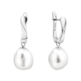 Stříbrné náušnice s bílou kasumi like perlou, stříbro 925/1000, Stříbrná Bílá