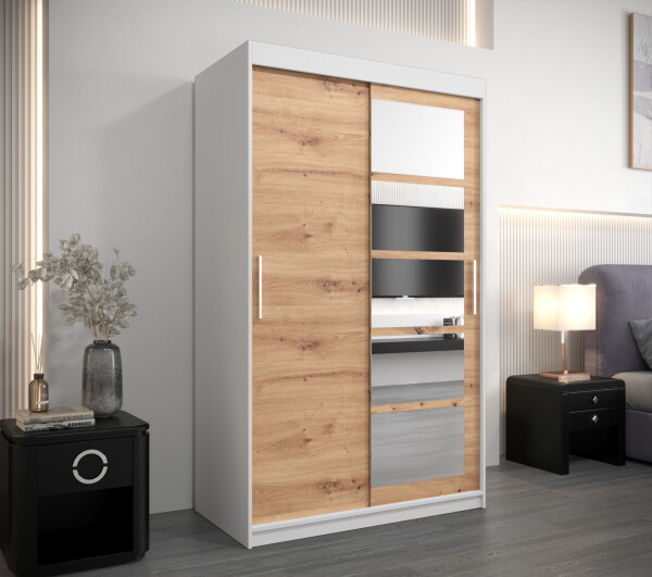 Šatní skříň Abi Ro1 Barva korpusu: Bílá, Rozměry: 100 cm, Dveře: Dub artisan