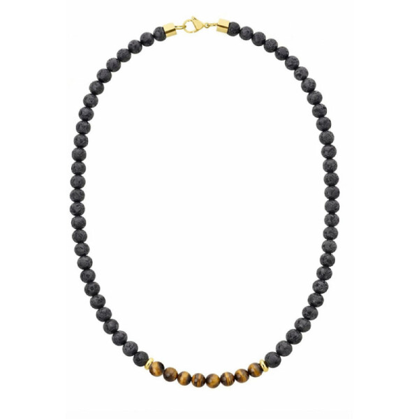 Pánský náhrdelník Sebastien - lávový kámen, tygří oko, Černá 70 cm