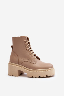 Zazoo 3413 Dámské kožené botky na robustním podpatku béžové 41