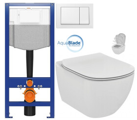 CERSANIT předstěnový instalační systém s bílym tlačítkem K97-516 + WC Ideal Standard Tesi se sedátkem SoftClose, AquaBlade K97-526 516 TE1