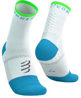 Kompresní běžecké ponožky Compressport Pro Marathon Socks V2.0 - White/Norse Blue/Neon Green Velikost: EU 39-41