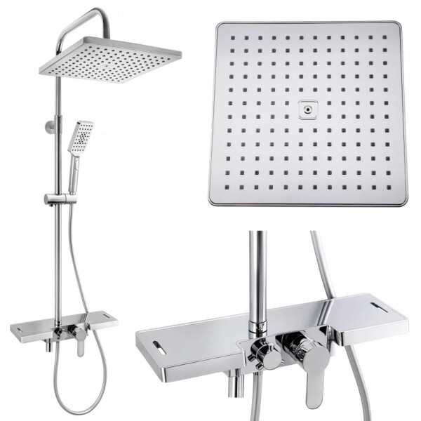 Erga Oslo, sprchový set s batériou, poličkou, výtokom a hlavovou sprchou 30 × 30 cm, chrómová, ERG-YKA-BP.OSLO-30-CHR