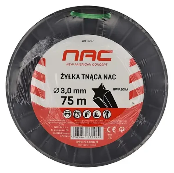NAC Struna do sekačky hvězdicovitá 3 mm / Sekací struna / 74 m (001-0047)