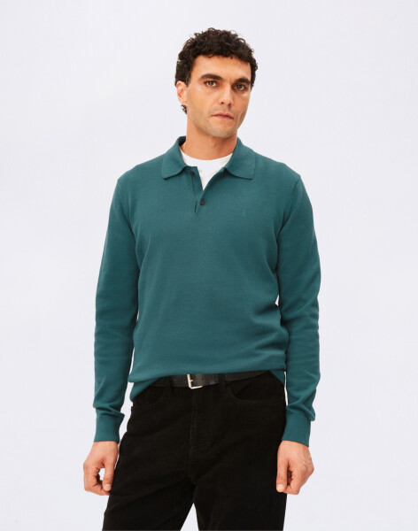 Armedangels Longsleeve Knit Poloshirt 3653 petrol velvet M
