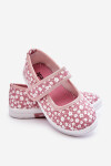 Dětské balerínky na suchý zip v potisku růžové Selah 20
