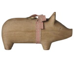 Maileg Svícen Wooden Nature Pig Medium, přírodní barva, dřevo