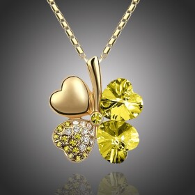 Náhrdelník Swarovski Elements Čtyřlístek pro štěstí - zlato žlutý, Žlutá 40 cm + 5 cm (prodloužení)