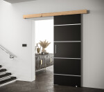 Posuvné dveře Salwador IV Dveře: Bíle mat, Pásky / úchyty: Černá, Horní pojezdová lišta: Dub artisan