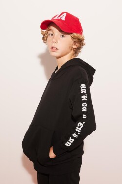 DEFACTO Boys Oversize Fit Hooded Crest Printed Sweatshirt