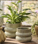 Ib Laursen Keramický obal na květináč Distressed Green, zelená barva, keramika