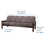 Bielastické potahy MARMO hnědé trojkřeslo s dřevěnými rukojeťmi (š. 150 - 200 cm)