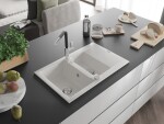 MEXEN/S - Gaspar granitový dřez 1.5 s odkapávačem včetně baterie Flora, bílá 6507-20-670401-07