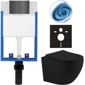 CERANO - Kompletní WC set Profi/Cesso - černá matná - WC tlačítko Line - tmavě šedá - pro zazdění - 49x36 CER-8050BD84384
