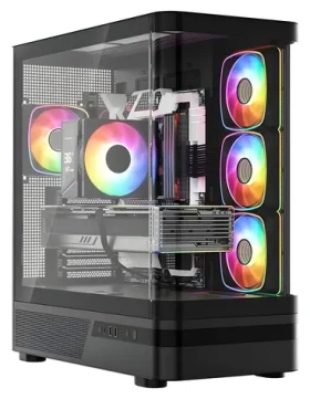 MODECOM Volcano AQ100 ARGB černá / Skříň / ATX / tvrzené sklo / ARGB podsvícení / 1x USB-C 3.2 / 2x USB 3.0 (MC-A-AQ100-4FA-B)