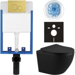 CERANO Kompletní podomítkový WC set Lite/Cesso - černá matná - WC tlačítko Duo, zlatá - k zazdění - 49x36 cm