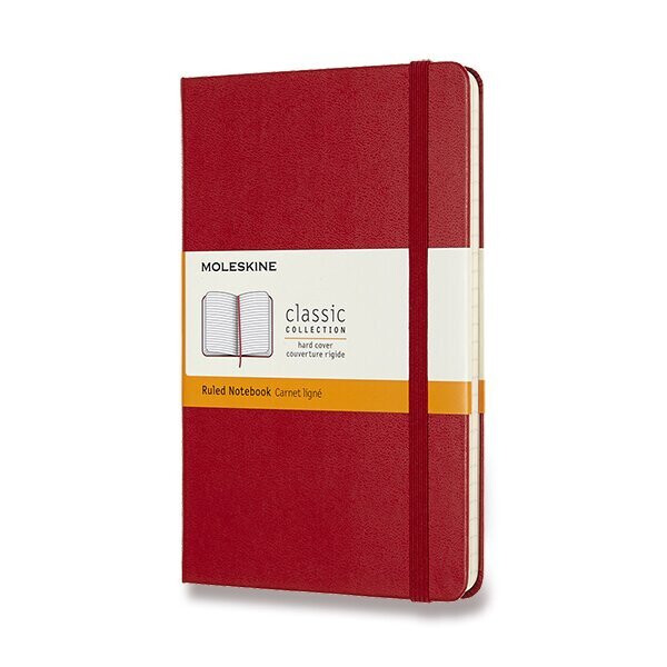 Zápisník Moleskine - tvrdé desky, M, linkovaný - červený