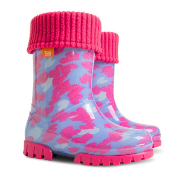 DEMAR TWISTER LUX PRINT 0038 C srdíčka Dětské zateplené holínky 22-23 0038C_22-23