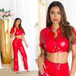 Sexy top Koucla z umělé kůže s knoflíky red Einheitsgroesse