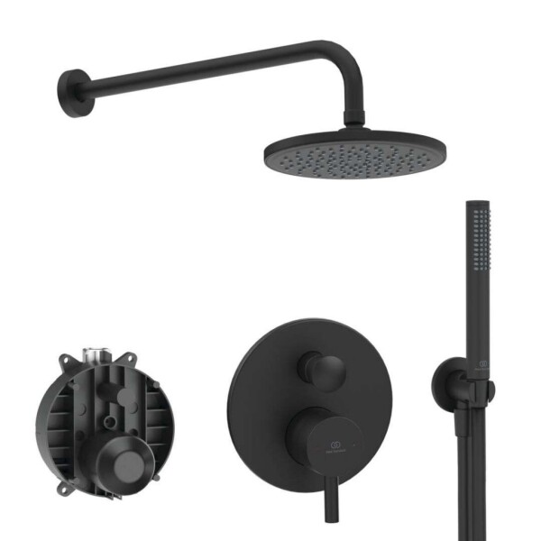IDEAL STANDARD - CeraLine Sprchový set s baterií pod omítku, s tělesem, průměr 20 cm, matná černá BD192XG