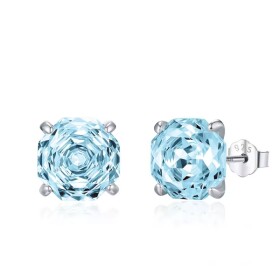 Stříbrné náušnice Ledová růže s modrým krystalem 6/8 mm, Modrá 8 mm