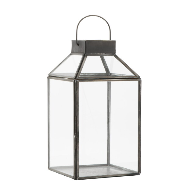 Ib Laursen Skleněná lucerna Norr Black 25,5 cm, šedá barva, černá barva, čirá barva, sklo, kov