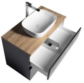 AQUALINE - ALTAIR skříňka s deskou 87,5 cm, černá mat/dub emporio AI690-01