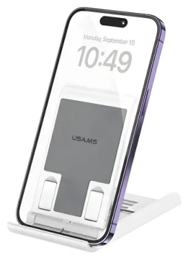 USAMS ZJ073 bílá / Skládací stojánek / pro telefon a tablet / nastavitelný náklon (ZJ073ZJ02)
