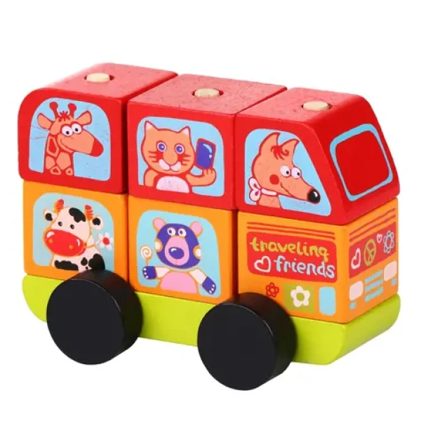 CUBIKA 13197 Minibus šťastná zvířátka - dřevěná skládačka